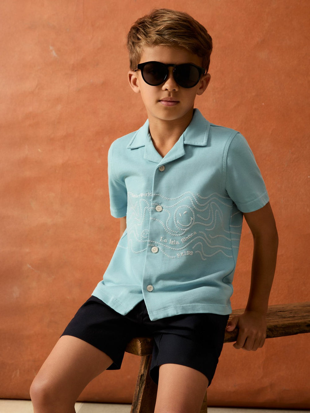 9-13 yrs SmileyWorld Embroidered Shirt in Sky Blue