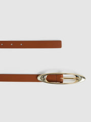 Leather Oval-Buckle Belt in Tan