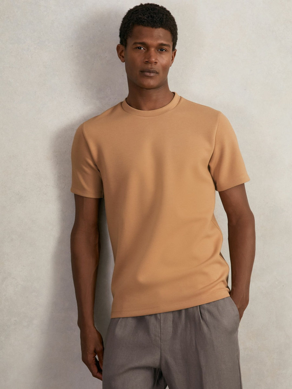 Interlock Jersey Crew Neck T-Shirt in Light Camel Brown