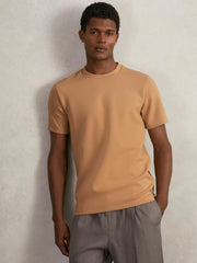 Interlock Jersey Crew Neck T-Shirt in Light Camel Brown
