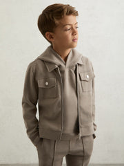 13-14 yrs Interlock Zip-Through Overshirt in Taupe Brown