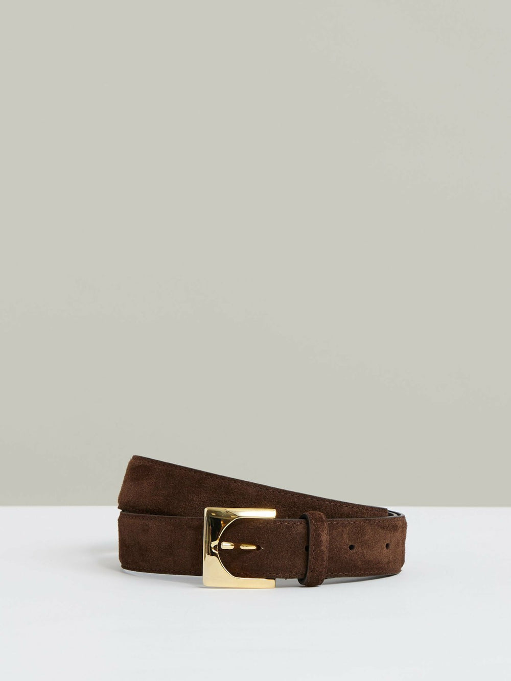 Suede Square Buckle Belt in Chocolate