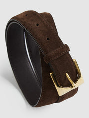 Suede Square Buckle Belt in Chocolate
