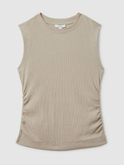 Ribbed Ruched Waist Vest in Camel