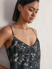 Printed Maxi Slip Dress in Navy