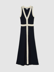 Craft-Stitch Knitted Midi Dress in Navy