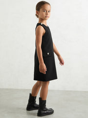 13-14 yrs Button-Detail Sleeveless Shift Dress in Black