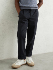 3-9 yrs Relaxed-Fit Pleated Tapered Trousers in Navy