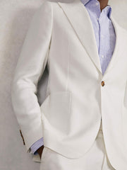 Slim Fit Lyocell Linen Single Breasted Suit Blazer in White