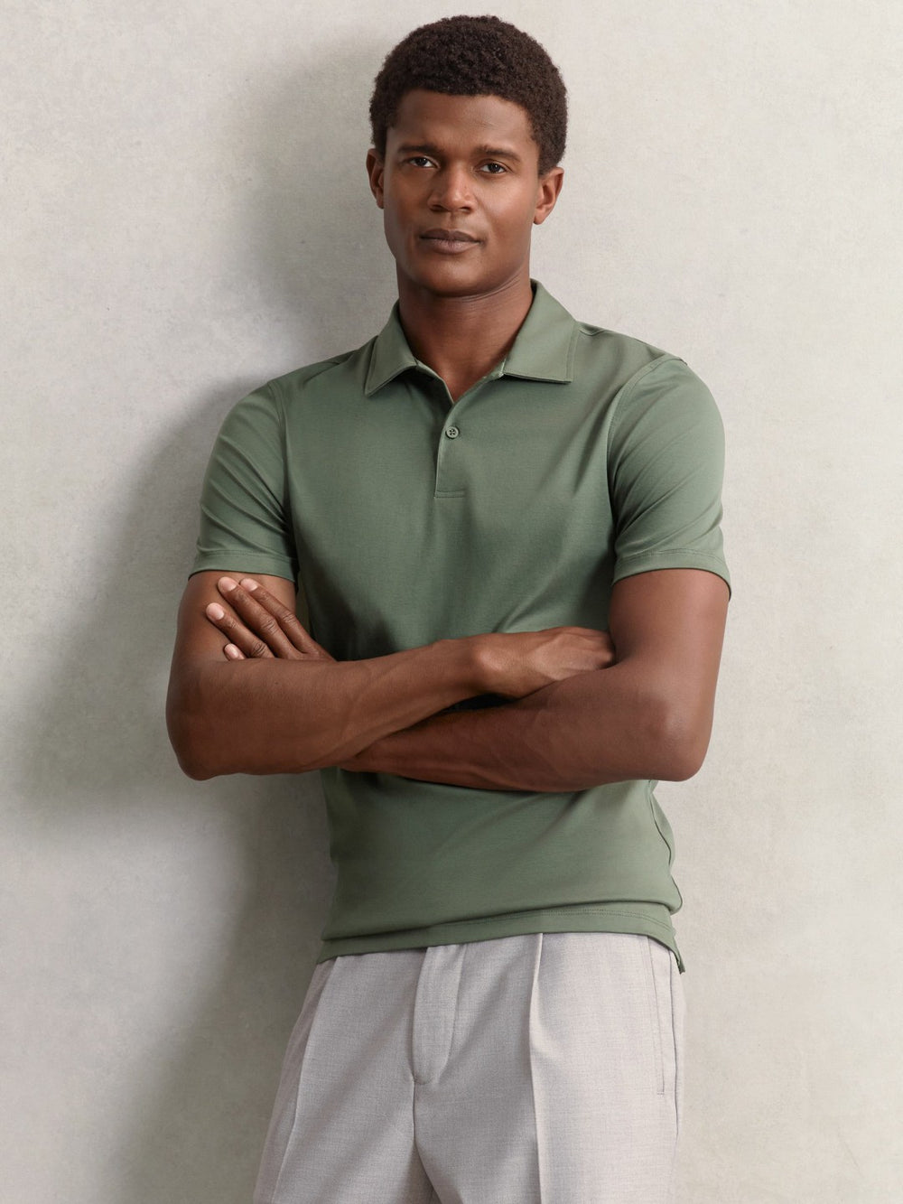 Cotton Short-Sleeve Polo Shirt in Kale Green