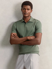 Cotton Short-Sleeve Polo Shirt in Kale Green