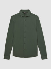 Cotton-Jersey Button-Through Shirt in Kale Green