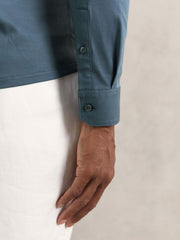 Cotton-Jersey Button-Through Shirt in Airforce Blue