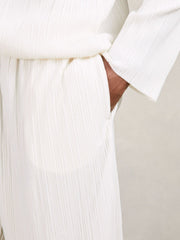 Plissé Wide Leg Trousers in Off White