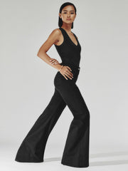 Petite Patch-Pocket Flared Jeans in Black