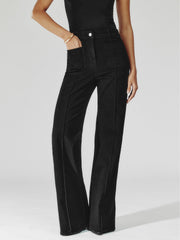 Petite Patch-Pocket Flared Jeans in Black