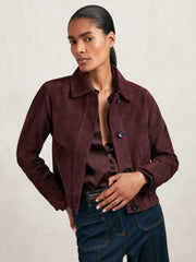 Suede Button Through Jacket in Burgundy