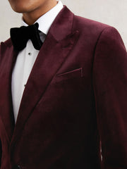 Single-Breasted Velvet Blazer Regular-Fit in Bordeaux