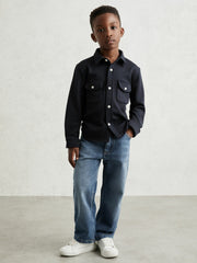 3-9 yrs Waffle-Textured Twin-Pocket Overshirt in Navy