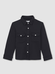9-13 yrs Waffle-Textured Twin-Pocket Overshirt in Navy