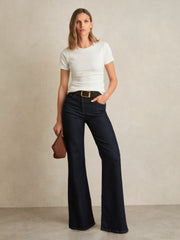 Stretch-Cotton Ruched Ribbed T-Shirt in White