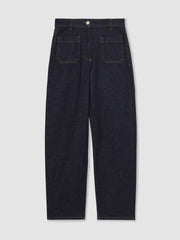 Petite Straight Leg Patch Pocket Jeans in Dark Blue