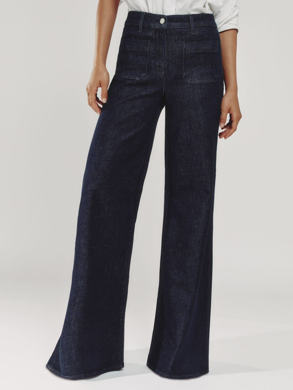Petite Patch Pocket Wide Leg Jeans in Dark Blue