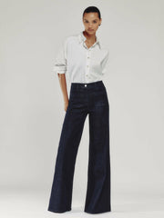 Petite Patch Pocket Wide Leg Jeans in Dark Blue