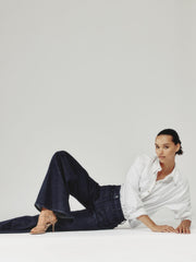 Petite Patch Pocket Wide Leg Jeans in Dark Blue