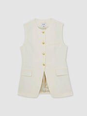 High-Neck Longline Waistcoat in Cream