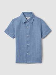 3-9 yrs Short Sleeve Linen Shirt in Sky Blue