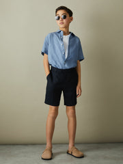 3-9 yrs Short Sleeve Linen Shirt in Sky Blue