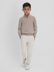9-13 yrs Wool Half-Zip Funnel Neck Jumper in Wheat Melange