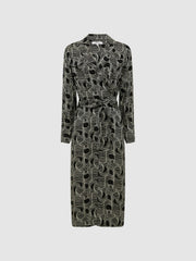 Swirl Print Midi Dress in Black/Cream