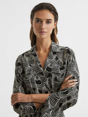 Swirl Print Midi Dress in Black/Cream