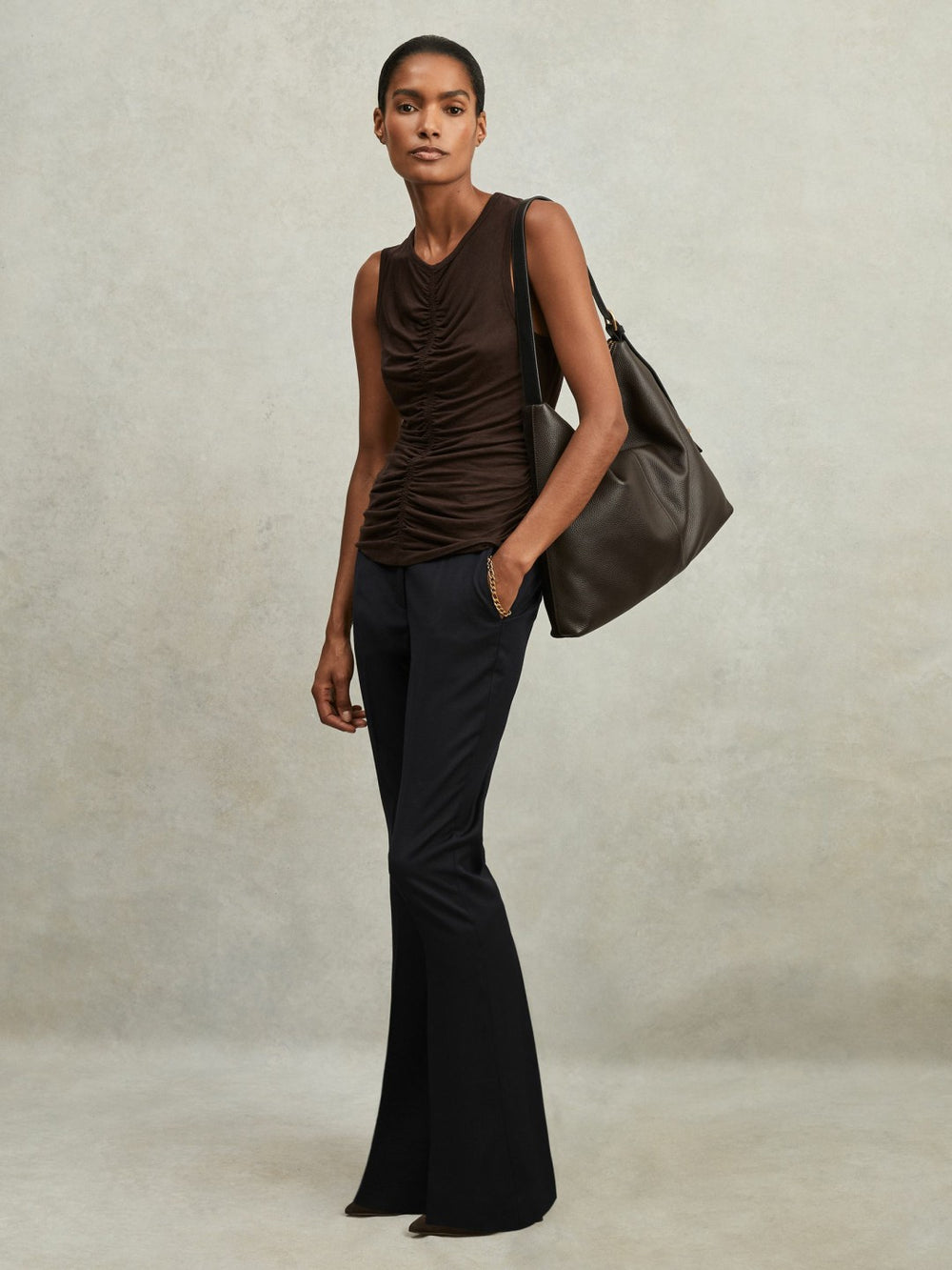 Petite Wool-Blend Tailored Flared Suit Trousers in Navy