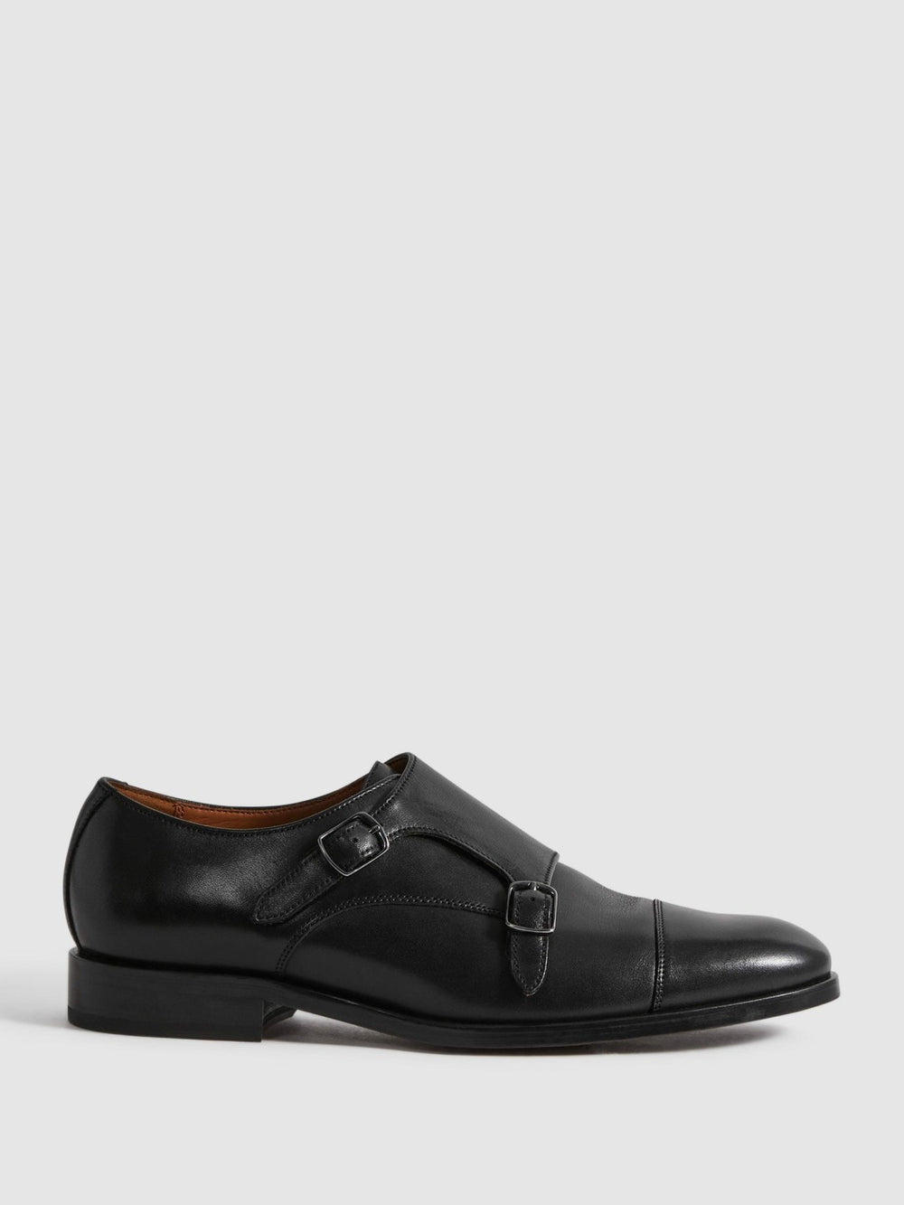 Leather Double Monk Strap Shoes in Black