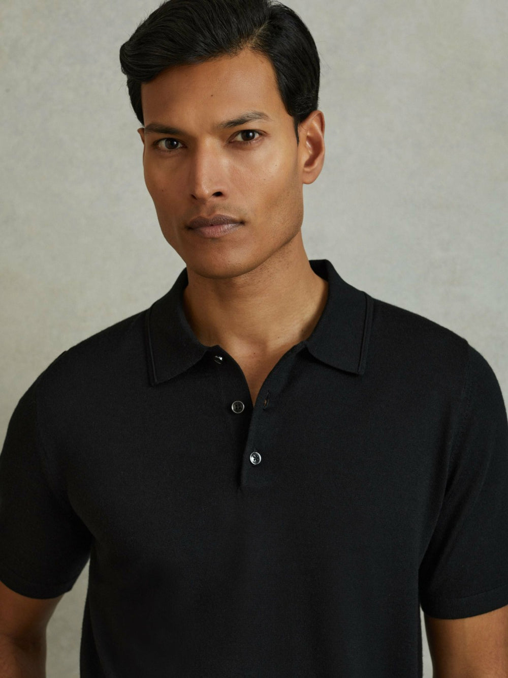 Merino Wool Polo Shirt in Black