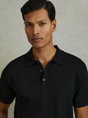 Merino Wool Polo Shirt in Black