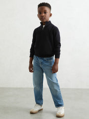 9-13 yrs Merino Wool Half-Zip Funnel Neck Jumper in Navy