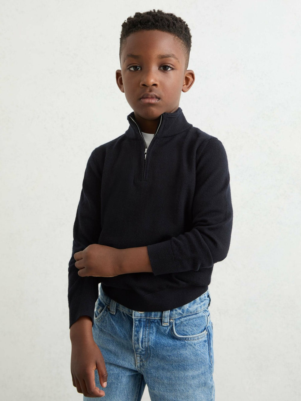 3-9 yrs Merino Wool Half-Zip Funnel Neck Jumper in Navy