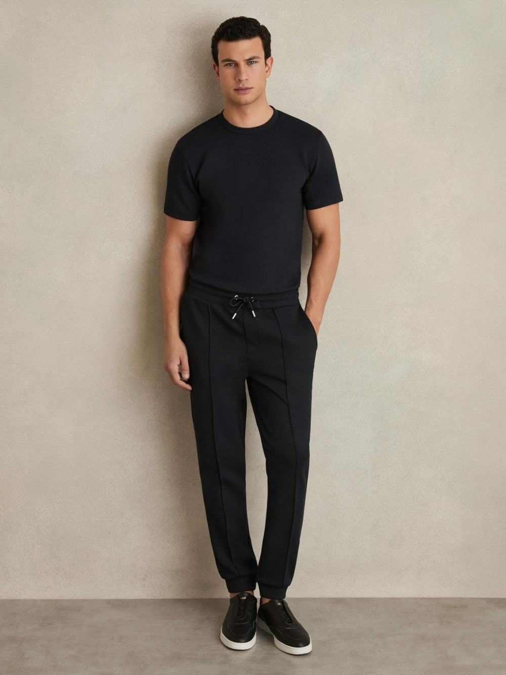Drawstring Jersey Joggers in Navy Blue