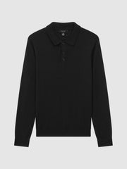 Merino Wool Polo Shirt in Black