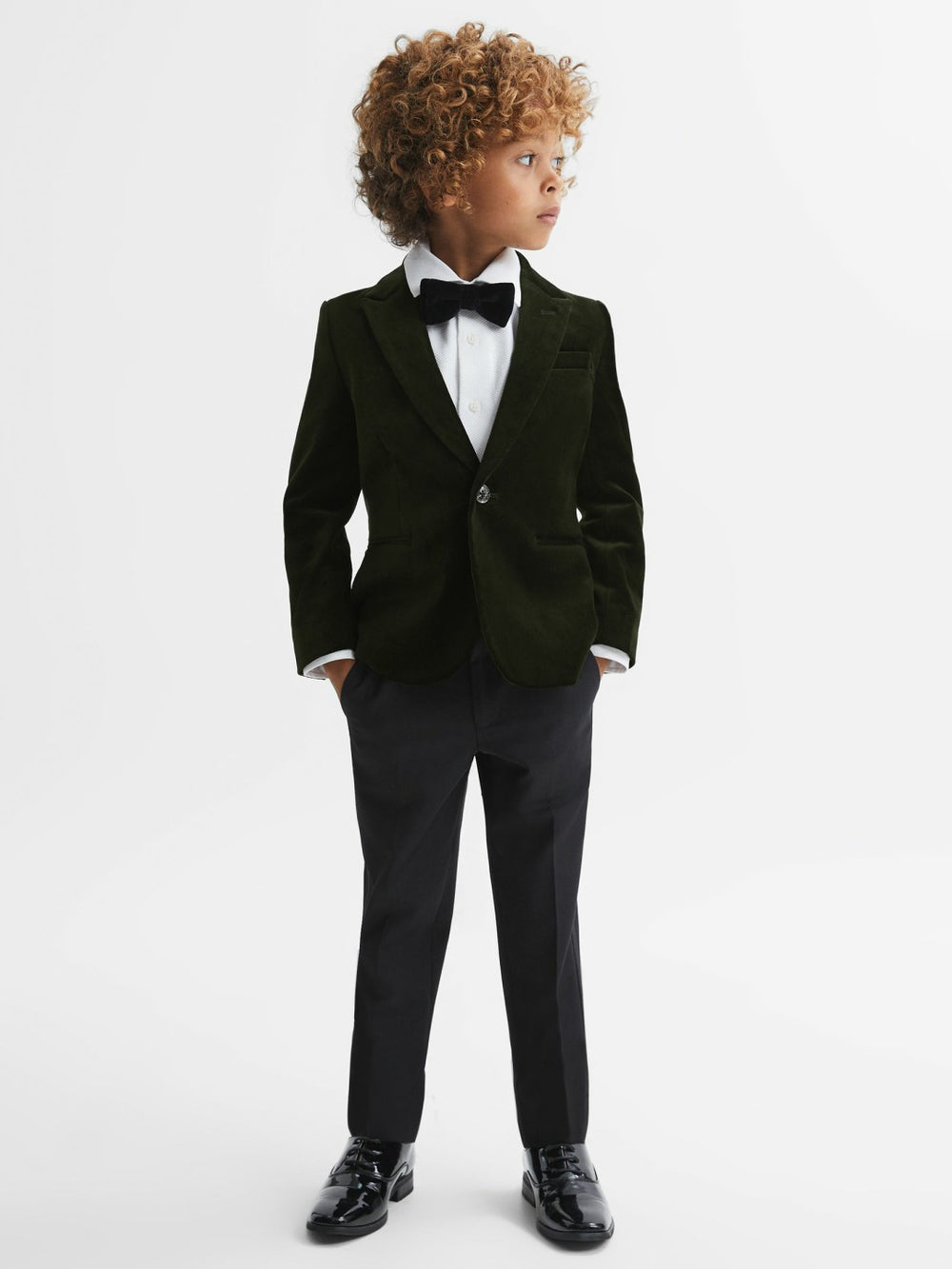9-14 yrs Slim Fit Velvet Single Breasted Blazer in Emerald