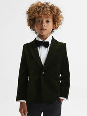 9-14 yrs Slim Fit Velvet Single Breasted Blazer in Emerald