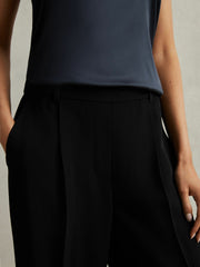 Petite Half-Elasticated Wide Leg Trousers in Black