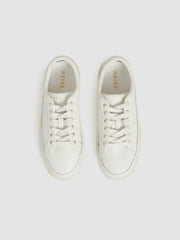 Grained Leather Platform Trainers in White