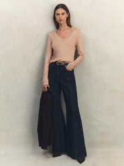 Jersey V-Neck Top in Camel