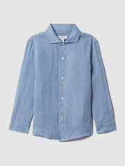 3-9 yrs Striped Linen Cutaway Collar Shirt in Sky Blue