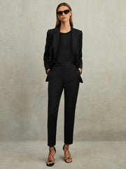 Wool Blend Tapered Suit Trousers in Black